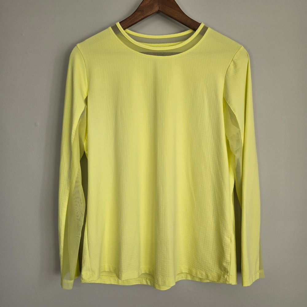 IBKUL Sun Shirt Womens L Yellow UPF 50 Mesh Performance Activewear Preppy